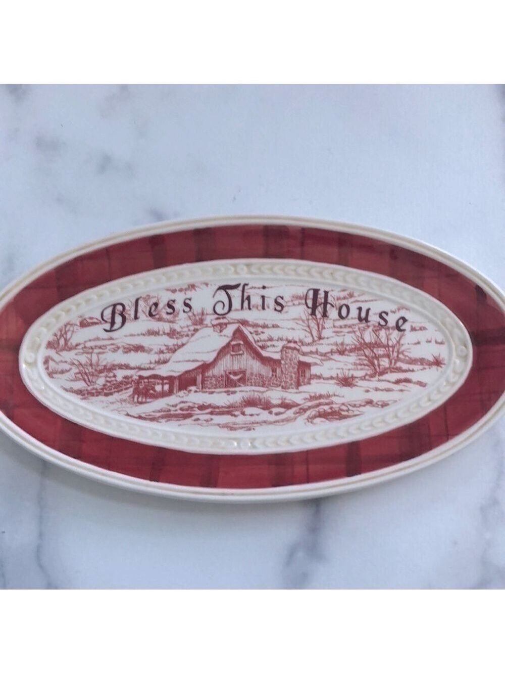 Fitz and Floyd Town Country Bless This House Ceramic Oval Plate